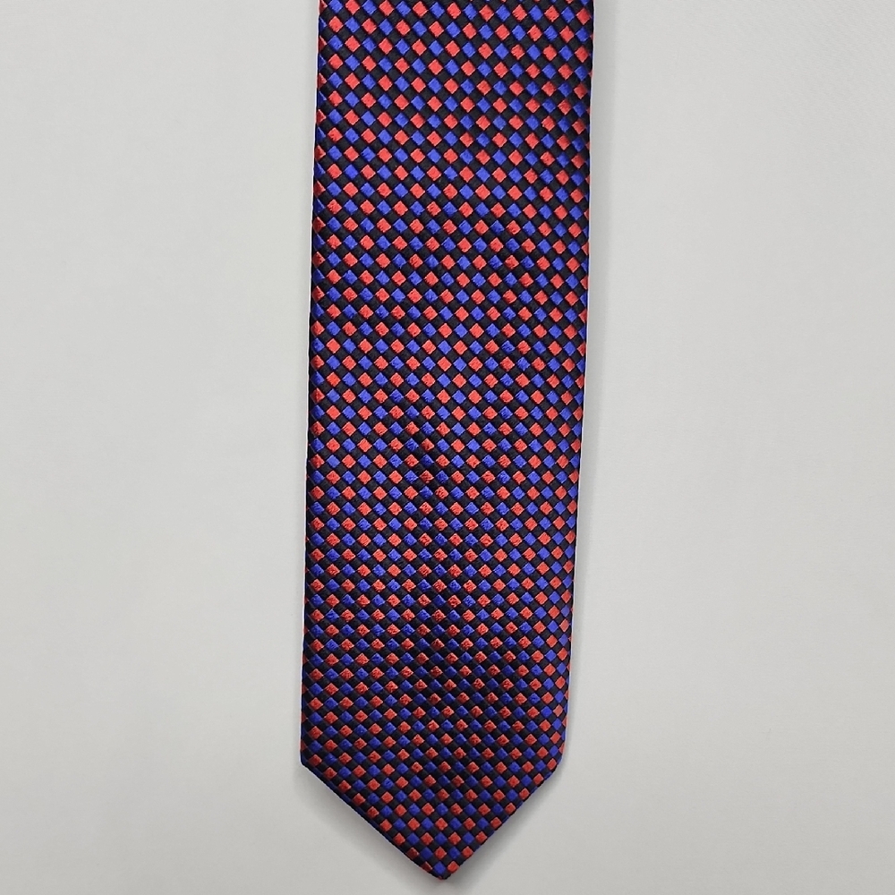 Ben Silver Cravate Classic Checkered Red Blue and Black Men's Silk Tie